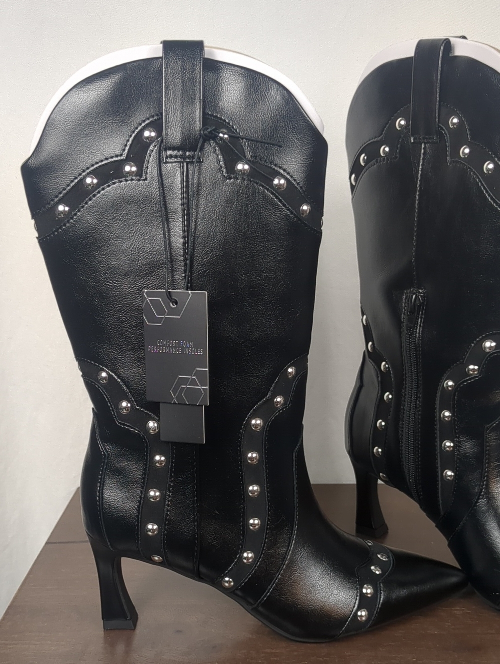 Madden NYC Studded Black Cowboy Kitten Heel Boots - Picture 2 of 5